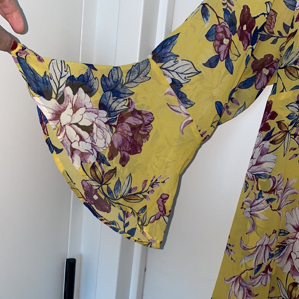 Torrid Yellow Floral Prints Chiffon Maxi Duster Kimono - Picture 6 of 10
